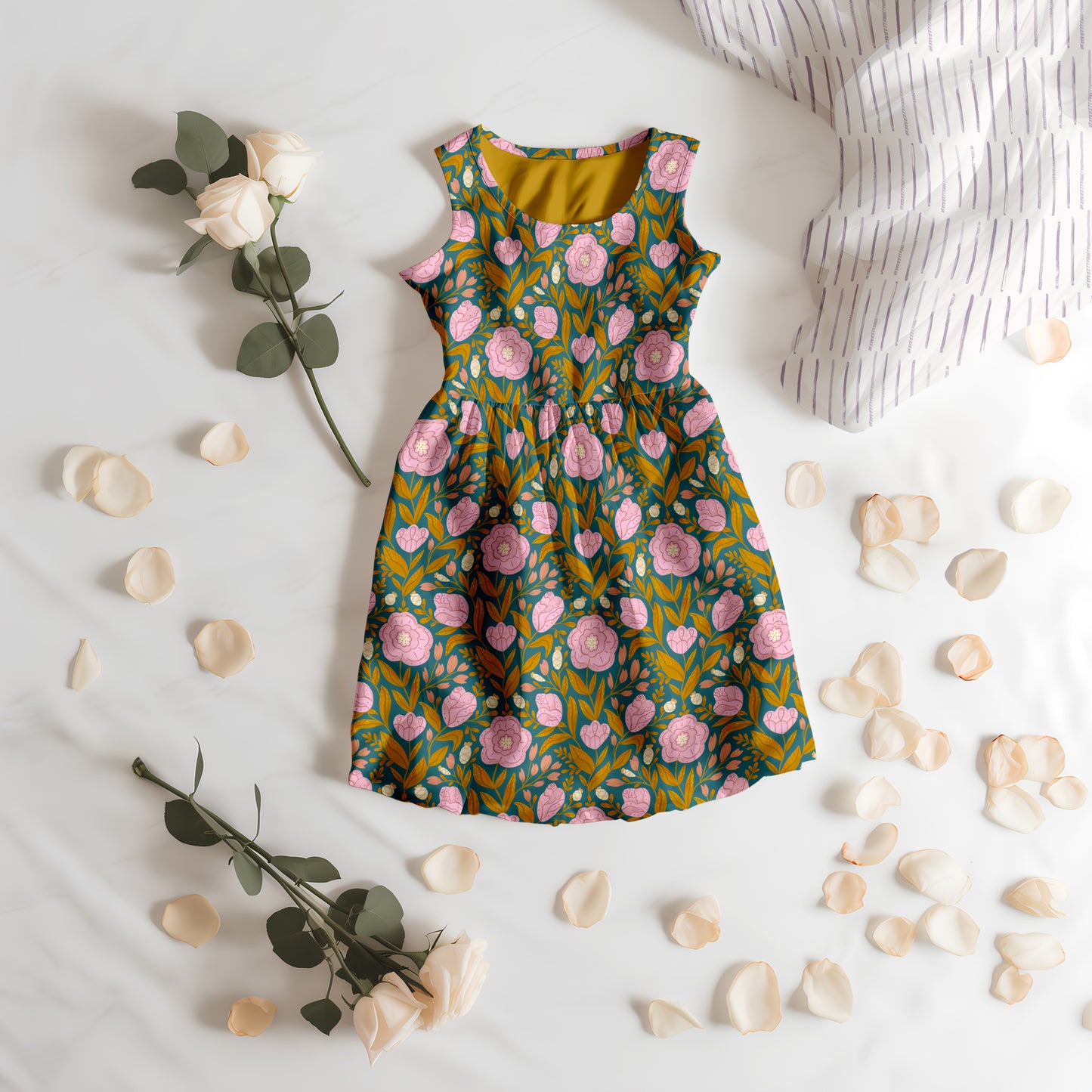 Child's dress & fabric mockup – minimalistic spring & summer theme