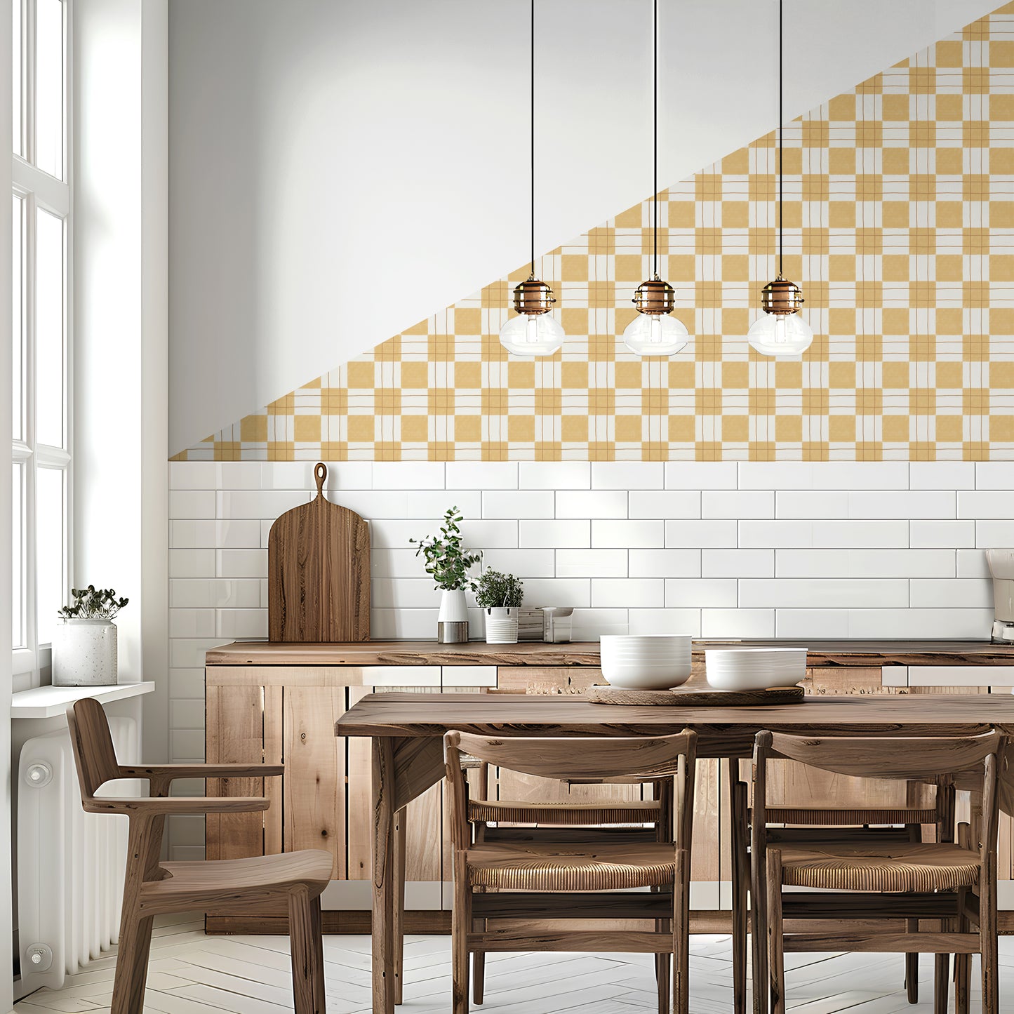 Cozy farmhouse/country house kitchen wallpaper mockup  – wallcovering interior mockup