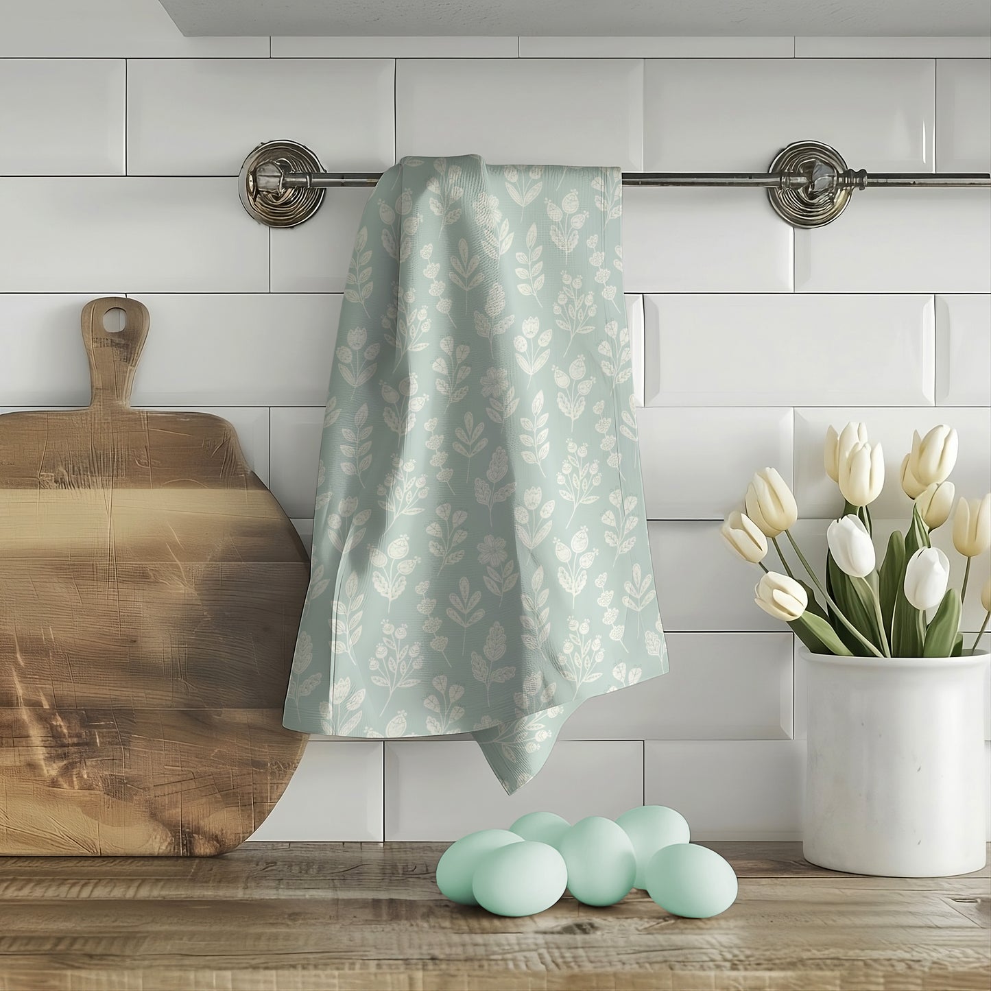Tea towel with eggs mockup – perfect for Easter, spring & everyday designs
